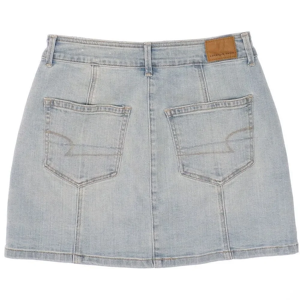 American Eagle Skirt Womens Size 4 Hi Rise A Line Button Light Blue Stretch W26